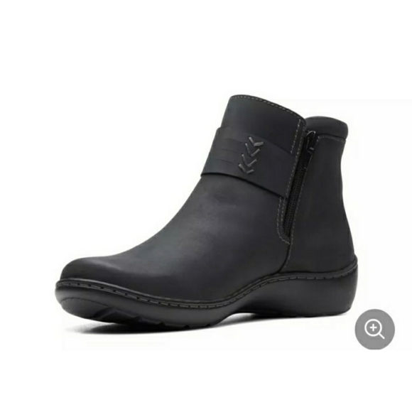 Clarks Cora Rae Traction Black Stretch Panel Stitched Soft Leather Ankle Booties - Picture 12 of 12